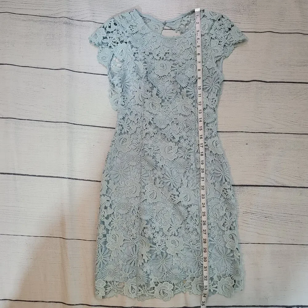 Lulus Size XS Lace Mini Dress Women Backless Romance Language Light Blue